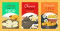 Chinese street, restaurant or homemade food ethnic menu cards vector illustration. Asian dinner dish plate. Traditional