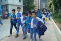 Chinese students go home from school