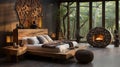 Chinese Style Bedroom Interior Dark Theme Background Royalty Free Stock Photo