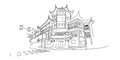 Chinese-style building, house on city street. Royalty Free Stock Photo