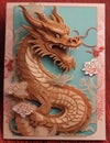 Chinese style dragon painting on wooden wall in Chinese temple, Thailand Royalty Free Stock Photo