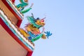 Chinese style dragon statue on china temple roof with blue sky Royalty Free Stock Photo