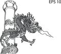 Chinese Style Dragon Statue Vector line Sketch Up Royalty Free Stock Photo