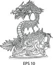 Chinese Style Dragon Statue Vector line Sketch Up Royalty Free Stock Photo