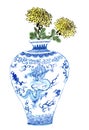 Chinese-style drawings, sketches, chrysanthemum flower in Blue and white porcelain Royalty Free Stock Photo