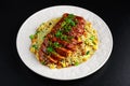 Chinese style Egg fried rice with sliced pork fillet Royalty Free Stock Photo