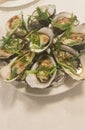 Chinese style freshly steamed oysters with ginger and shallots