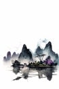 Chinese Style Guilin watercolor Landscape Background Material, minimalistic