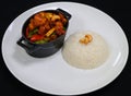 Chinese style kung pao chicken with rice Royalty Free Stock Photo