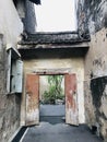 Chinese style old wooden door of the old building in Thailand. Royalty Free Stock Photo