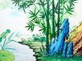 Chinese style painting on the wall Royalty Free Stock Photo