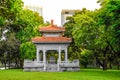 Chinese style pavilion in the park for the general public to sit and relax at Lumpini public park, Bangkok, Thailand Royalty Free Stock Photo