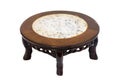 Chinese style short antique round table marble top and 5 legs ha