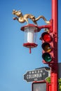 Chinese style street lamp and traffic lights in Chinatown, Vancouver BC Canada Royalty Free Stock Photo