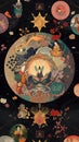 A Chinese style wallpaper about relief, superstition, astrology, strengthening luck and destiny.