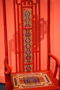 Chinese style wooden chairs painted with Zhuang brocade of Zhuang nationality in Guangxi, China