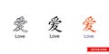 Chinese symbol tattoo bracelet love icon of 3 types color, black and white, outline. Isolated vector sign symbol Royalty Free Stock Photo