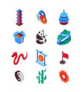 Chinese symbols - modern colorful isometric icons set