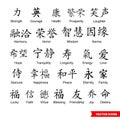 Chinese symbols tattoo bracelet icon set of black and white types. Isolated vector sign symbols. Icon pack