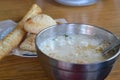 Chinese taiwanese breakfast, soymilk with soysauce, bread, youtiao, asian food