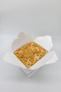 Chinese Takeout Box of Shrimp Fried Rice with a White Background Royalty Free Stock Photo