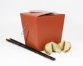 Chinese Takeout, Chopsticks, and Fortune Cookies Royalty Free Stock Photo