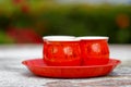 Chinese tea ceremony cups in wedding day