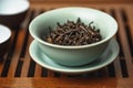 Chinese tea ceremony, da hong pao oolong tea in gaiwan or tea-cup Royalty Free Stock Photo