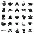 Chinese tea ceremony icons set, simple style