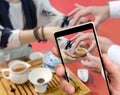Chinese tea ceremony on smartphone screen. Royalty Free Stock Photo