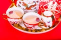 Chinese tea set with envelope bearing the word double happiness Royalty Free Stock Photo