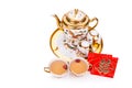 Chinese tea set with envelope bearing the word double happiness Royalty Free Stock Photo