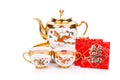 Chinese tea set with envelope bearing the word double happiness Royalty Free Stock Photo