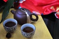 Chinese Tea Set on Golden and Red Background Royalty Free Stock Photo
