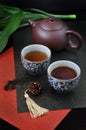 Chinese Tea Set on Red Background Royalty Free Stock Photo