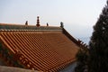 Chinese temple classical traditional building roof eave and tiles in day time.