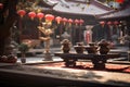 Chinese temple courtyard adorned with symbolic decorations during the Chinese New Year festivities. AI Generated