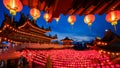 Chinese temple with hanging red lantern decoration with blue sky in Thean Hou Temple, Kuala Lumpur, Malaysia Royalty Free Stock Photo