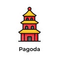 Chinese temple, historical tower building, chinese worship place, amazing icon of pagoda in modern style