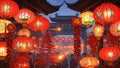Chinese temple with red lanterns decorations Royalty Free Stock Photo