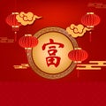 Chinese temple traditional decoration, red oriental lanterns with Chinese charactor Wealthy written on its, for celebrate Chinese