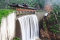 Chinese temple with waterfall