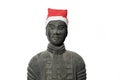 Chinese terracotta warrior statue with santa hat