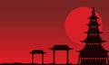 Chinese theme landscape of silhouettes Royalty Free Stock Photo