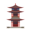 Chinese three story pagoda or tower, vector icon