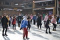 Chinese Tibetan girls dancing in old town Shangri La, Xianggelila, Yunnan, China