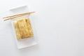 Chinese tortillas - bings in a plate on a white background.View from above.