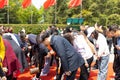 7 4 2023 Chinese tourists, school students visit a statue of Mao Zedong