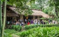 Chinese tourists and view of the Dufu Thatched Cottage in Chengdu Sichuan China