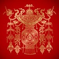 Chinese tradional Lantern on red background.